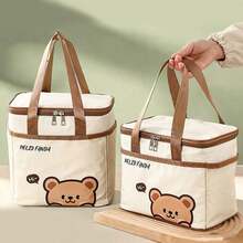 WORTHBUY 1 件可爱卡通熊图案保温午餐盒袋,便携式大容量隔热午餐袋,带铝箔内层,防水防尘食品容器储物袋,可重复使用的无纺布冷藏袋野餐袋,适合学生和成人在厨房、学校、办公室、露营、野餐、旅行、上学时使用 - 彩色 - 查看 3