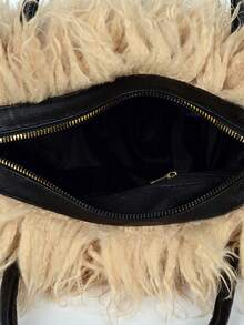 Furry Shoulder Bag For Women Fuzzy Faux Fur Large Tote Handbag Cute Soft Fluffy Purse Tote Bag For Women, Lightweight Puffy Tote Bag With Compartments Quilted Shoulder Bag  Furry Purse Fluffy Tote Bags For Women Winter Faux Fur Bag Fuzzy Purses And Handbags - 卡其色 - 查看 5