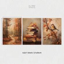 3pcs Vintage Autumn Fantasy Forest Book Bird Moody Wall Art Prints, Rustic Fall Decor Posters, Dark Academia Art Painting, Autumn Decor, Thanksgiving Decor, Ideal Gifts For Living Room, Bedroom, Wall Decor, Home And Room Decor, No Frame - Burnt Orange - View 10