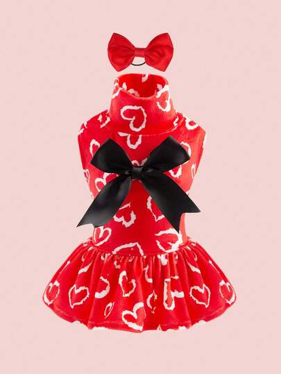 1ชิ้น ชุดแต่งงานสัตว์เลี้ยง พร้อมโบว์และที่คาดผม