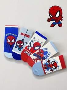 Marvel 5双儿童蜘蛛侠主题袜子，包含女童及膝袜和男童透气防滑卡通袜，以及居家运动儿童防滑地板袜 - 彩色 - 查看 4