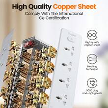 Extension Lead, 8 Way Universal Outlets, Surge Protection Extension Cable With 1.9M Extension Cord For Home, Office, Support QC3.0 + PD20W - White - View 4