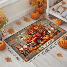 1 pieza Felpudo vintage con estampado de camión y calabaza para Acción de Gracias, felpudo de cocina suave y antideslizante, alfombra de entrada festiva y acogedora, tapete de decoración rectangular de baja pila para sala de estar, dormitorio, cocina, lavandería, baño