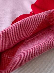 女童可爱心形图案针织套头衫，适合春秋冬季休闲穿着 - 粉色 - 查看 8