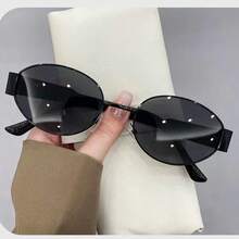 1 pieza ovaladas de moda vintage personalizadas de metal para mujer, adecuadas para salidas a la playa en verano con forma ovalada - marco negro película negra - Ver 2