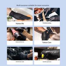 100pcs Disposable Nitrile Utility Handwear, Durable Elastic Multipurpose Household Cleaning Shields, Waterproof For Kitchen Use, Tattoo, Hair Dyeing, Beauty Salon, Pet Care (Black, Pink, Blue, White, Purple) - Powder-Free, Water-Resistant, Ambidextrous - Black - View 9