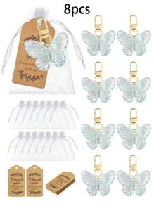 1pc/8pcs/16pcs Creative Butterfly Keychain Set,Colorful Butterfly Keychain Set,Comes With Transparent Hard Cloth Bag,Thank You Label,DIY Keychain,Creative Keychain,Backpack Pendant,Bag Accessories