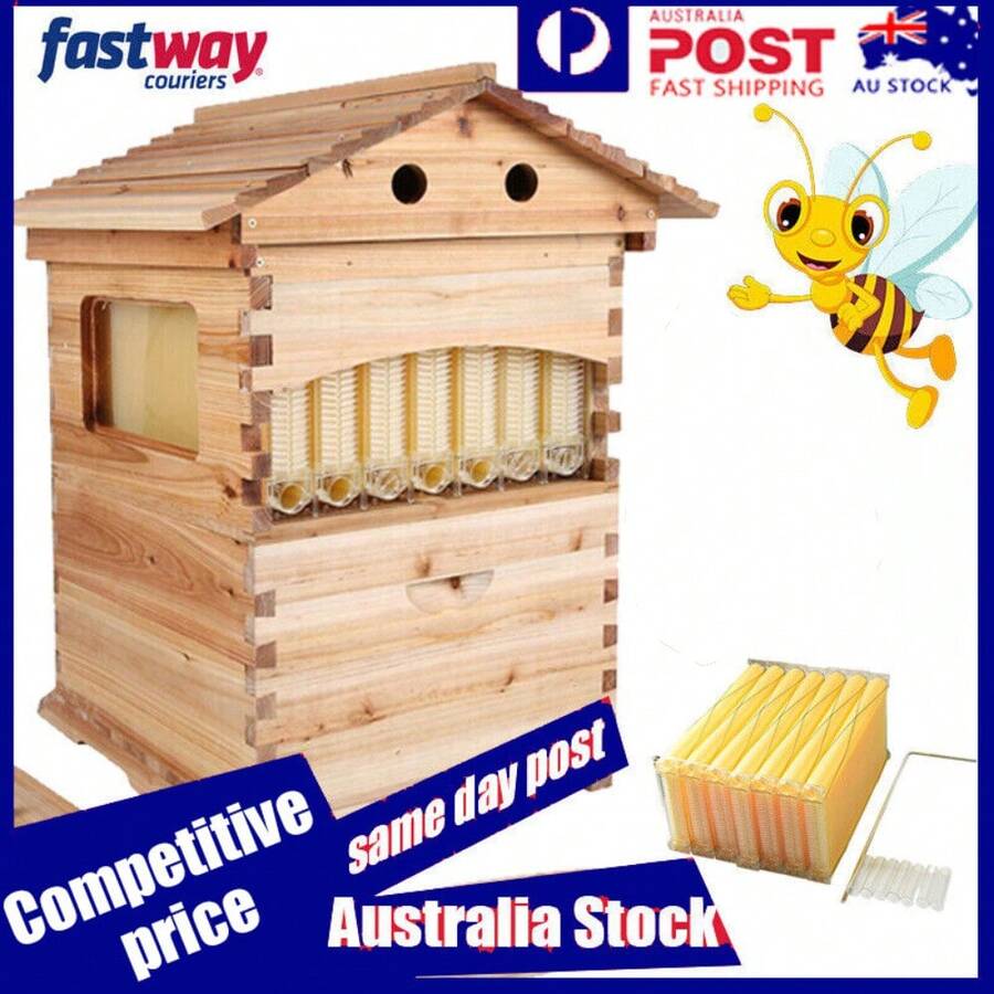 7X Upgraded Auto Flowing Honey Beehive Bee Hive Frames + Beekeeping Brood Cedarwood Box - 預設 - 查看 1