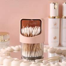 1pc Desktop Rotating Cotton Swab Box With Lid, Multifunctional Makeup Pad Storage Container, Convenient To Take
