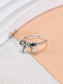 Simplified Sterling Silver S925 Bow Ring - Romantic Feminine Jewelry