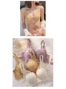 Non-Wired Bra And Shorts Set, High Sides For Firm Correction And Cleavage, Women's Bra, Frills, Lace, Underwear, Top And Bottom, Inner Shorts, Bra And Shorts, Push-Up Bra - 白 - 查看 9