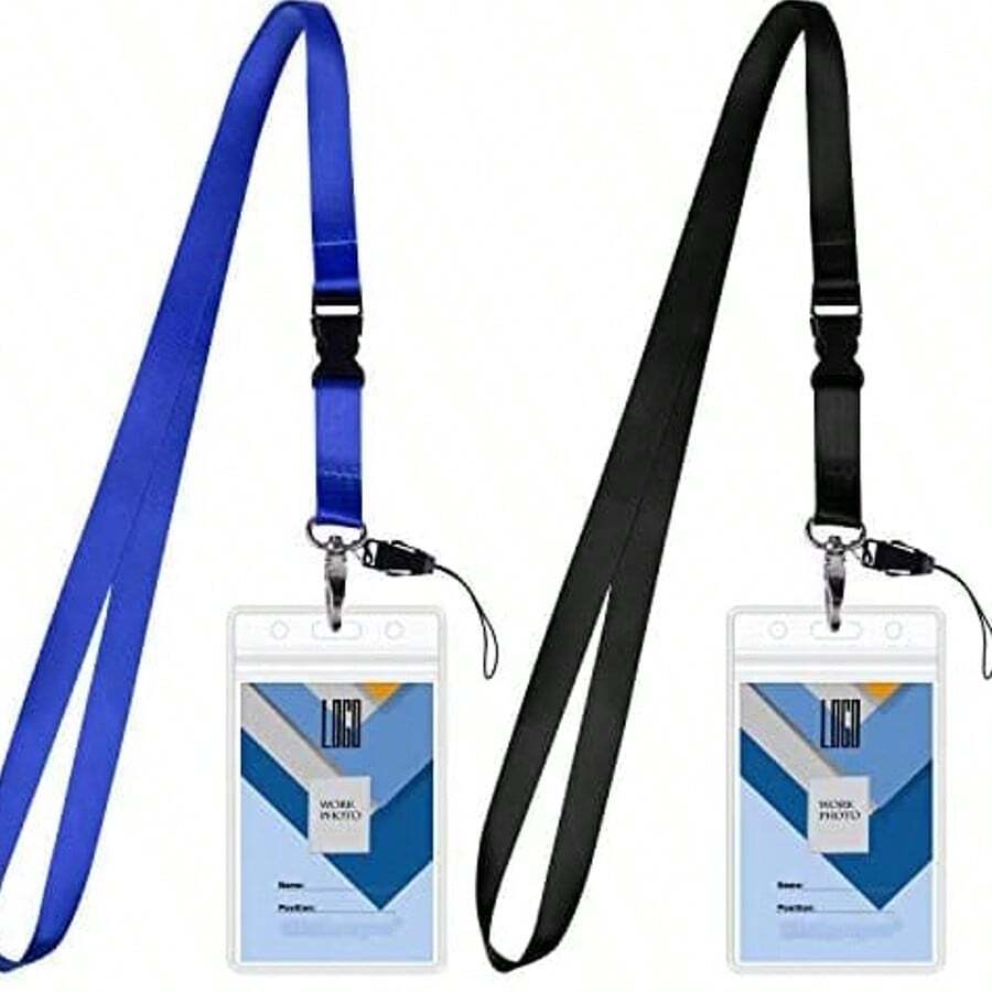 1 套可拆卸挂绳带卡夹，垂直双面防水透明 PVC 证件夹，适用于办公室、学校、游轮卡、钥匙，黑色，用于学校用品，返校