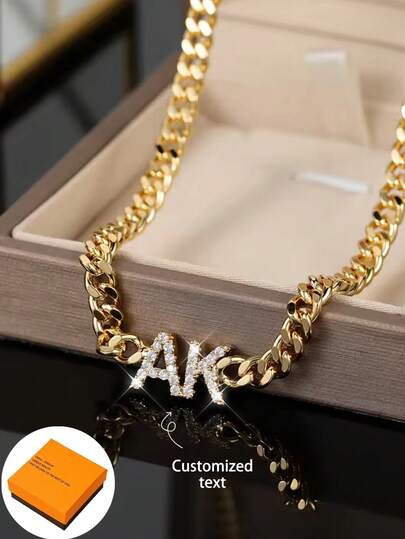 Dây chuyền khắc tên bằng đá Zirconia theo yêu cầu, kiểu Cuban, dây chuyền chữ cái cá nhân hóa, trang sức khắc tên bằng thép không gỉ, quà tặng cho phụ nữ.