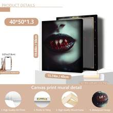 1 件无框哥特式吸血鬼帆布印刷品 - 吸血鬼牙齿印刷品、黑暗乡村风格艺术、哥特式美学、恐怖艺术印刷品、吸血鬼核心、黑暗幻想海报、墙壁艺术、房间装饰用品、秋季、万圣节、现代、复古（可选框架）