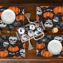1pc/4pcs Halloween Linen Table Runner Placemats, Easy Clean Breakfast Mats For Kitchen, Home, Restaurant Decor With Pumpkin, Witch, Ghost Patterns Suitable For Kitchen, Dining Room, Living Room, Bathroom - Multicolor - View 7