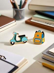 Broșă în stil campus pentru tineret, drăguț desen animat, cască de motocicletă, rucsac, set de broșe, insignă emailată, accesorii, cadou pentru sezonul școlar, înapoi la școală, accesorii în stil Ins, accesorii de birou, cămăși, jachetă, bijuterii de Crăciun și Halloween