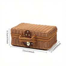 Retro PP Rattan Baskets Picnic Storage Basket Wicker Suitcase With Hand Gift Box Woven Cosmetic Storage Box Organization Storage - Multicolor - View 6