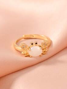 1 件女士精美可调节迷你螃蟹戒指，可爱复古夏季海滩风格铜银 18K 镀金月光石浅蓝色动物戒指，适合女孩日常和派对场合，是送给朋友的理想礼物 - 淺藍色 - 查看 5