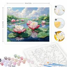 1 Stück Malset zum Malen nach Zahlen für Erwachsene, Acrylfarbe auf Leinwand, Lotus Teich Bild nach Zahlen Starterset für Heimdekoration, 40x50cm/16x20 Zoll ohne Rahmen