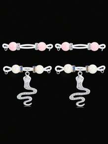 2Pairs Fake Nipple Rings - Adjustable Fit Daily Wear Nipple Nooses - 8mm Candy Beads, Fake Nipple Jewelry Faux Nipple Piercing Non Pierce Faux Barbells, Fake Nipple Piercings, Heart, Snake, Butterfly, Valentine For Lovers, Colorful