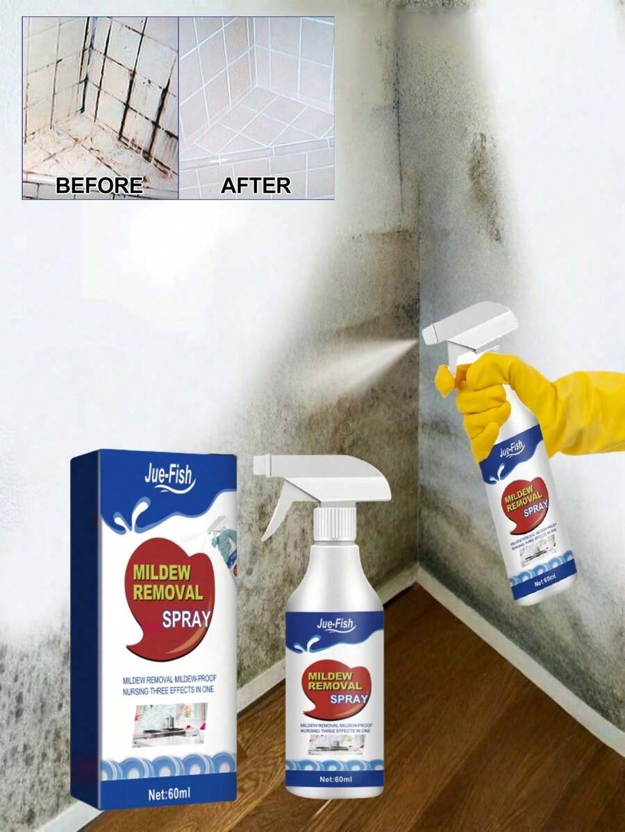 JUE FISH Bộ tẩy nấm mốc 1 chiếc (60ml), Làm sạch gạch lát phòng tắm, tường, trần nhà, loại bỏ vết mốc, bình xịt tẩy nấm mốc đa năng, thích hợp cho nhiều cảnh khác nhau, gửi ngẫu nhiên phiên bản cũ hoặc mới