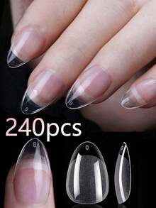 240 miếng/12 kích cỡ Miếng dán móng tay ngắn hình hạnh nhân bán mờ, tự dính, thích hợp sử dụng tại nhà và salon, có sẵn các gói 240/192/144/120/24 miếng. - Trong sáng - Xem 16