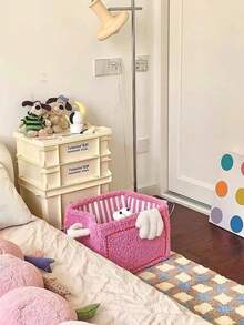 1 件长方形毛绒折叠收纳篮，卧室杂物收纳篮，客厅装饰收纳挂件，化妆品收纳篮，衣物收纳篮，适用于居家、办公室、大学宿舍的日常生活，是完美的返校必需品，开学季必备品