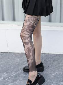 1 đôi tất in hình xăm 360 độ, quần legging in hình xăm nhiều màu, thích hợp mặc hàng ngày, dự tiệc, biểu diễn, làm quà tặng - Nhiều màu - Xem 5