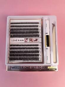 DIY Eyelash Cluster Kit Extensions Contains Adhesive Tweezers And Sealant - màu đen - Xem 9