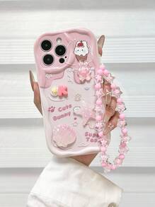 Cartoon Starfish & Shell Decor Pink Painted Wavy Edge Print Protective Case With Chain, Suitable For IPhone 16/16 Pro Max, IPhone 15, IPhone 14, IPhone XR/7/8, IPhone 15 Pro Max, IPhone 13, IPhone 14, IPhone 11, Soft Case, P12, XS, Redmi