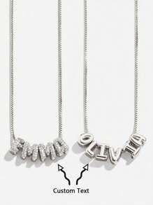 1pc Customized Simple Cubic Zirconia 3D Bubble Letter Name Necklace, Personalized Copper Initial MAMA Pendant Necklace, Fashionable, Minimalist, Simple, Casual, Vintage Customized, Unique Gift For Girlfriend, Mom, Family, Friend, Daughter, Anniversary, Valentine's Day, Mother's Day, Birthday, Graduation, Daily Wear, Wedding, Party