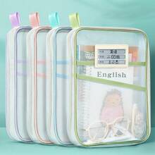 A4 Zip File Bags -3 Layers Of Gauze, Transparent Nylon File Storage Box With Colored Handles, Perfect For Student Exams, Books, Office Supplies, And Document Organization. Nylon File Organizer, Paper Storage Organizer,For School Supplies,Back To School