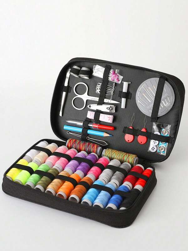 طقم خياطة محمول قطعة واحدة، طقم أدوات خيط منزلية 10 قطع يتضمن صندوق غزل، إكسسوارات مضغ