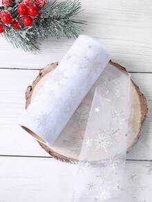 354 X 5.9 Inch Xmas Mesh Yarn Roll, 10 Yards White Snowflake Pattern Christmas Mesh Ribbon, For DIY Wreaths Bow Ribbon Swags And Christmas Tree Decoration,Christmas Decoration, Christmas Gift Wrapping Supplies Ribbon, Wedding Party Golden Silk Mesh Yarn Festival Evening Party Decor,Wreaths, Stair Decoration Net Ribbon,Xmas Decor - White - View 3