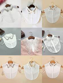 1 Áo nỉ chui đầu cổ cao nhiều lớp thêu ren hạt đen trắng đa năng dành cho nữ - trắng - Xem 2