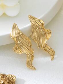 2pcs Fashionable Minimalist Asymmetrical Stud Earrings, Versatile Accessory Suitable For Women, Vacation Wear - Gold - View 2