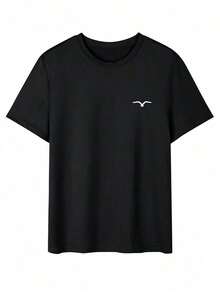 Camiseta de manga corta casual de hombre con estampado de gaviota, de verano - Negro - Ver 3