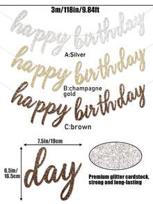 1 件银色/香槟金色/古铜色闪光生日快乐横幅，生日派对背景装饰旗帜，适用于银色生日快乐/迪斯科派对/未来派对/太空派对/成人里程碑生日（30 岁、40 岁）/新娘生日早午餐/狂野派对/熊主题派对/林地派对装饰 - 彩色 - 查看 2