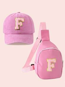 2pcs/Set Girls' Pink Baseball Cap With 26 Letter Truck Cap & Mini Backpack Set, Lightweight Portable Coin Purse, Suitable For Daily Outdoor Sun Protection