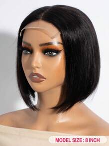 QVR QUEEN VIRGIN REMY QVR 100% 真人发 4x4 蕾丝闭合鲍勃假发 雷米真人发蕾丝前假发 8 至 10 英寸 180% 密度天然黑色无胶假发 易于佩戴和护理