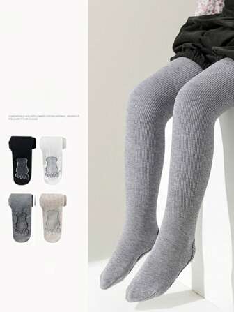 1pc New Design Solid Color Cute Pantyhose With Toe Print Anti-Slip Bottom, Warm Soft And Comfortable