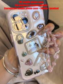 Funda de teléfono transparente con patrón de muñeco de nieve y árbol DIY lindo, adecuada para iPhone 16 Pro Max 15 14 13 12 11 Pro Max, transparente, adorable, a prueba de golpes, resistente al agua y a los arañazos - Borde rosa - Ver 6