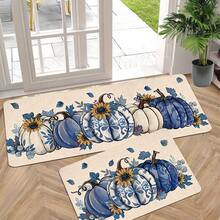 1/2 piezas Alfombras de piso de otoño y Acción de Gracias, alfombras de cocina con patrón clásico azul y blanco o patrón de calabaza, decoración de Acción de Gracias, adecuado para decoración de fiestas, baño, cocina y lavandería, uso en interiores y exteriores, decoración del hogar - Multicolor - Ver 1
