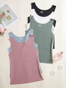 5件装女士春夏无缝凉感吊带背心，无袖圆领宽肩带，时尚外套，舒适休闲打底衫/背心 - 彩色 - 查看 4