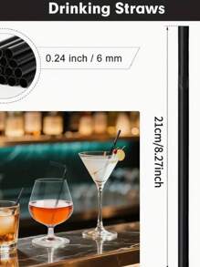 100/200/300pcs Thickened Durable Black Straws, Black Bendable Straws, Length 8.27inch/21cm, Coffee And Stirrers, Drink Accessories, Diameter 0.24inch/0.6cm, Suitable For Kitchen, Bar, Club, Drinks, Milk, Soda Water, Party, Restaurants And Home Use