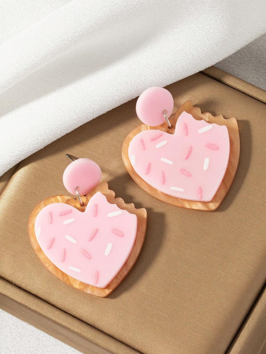 1 Đôi bông tai đính đá hình trái tim màu hồng dễ thương tối giản thời trang dành cho nữ - Một cỡ - Xem 1