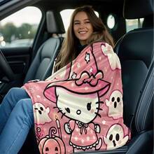 Sanrio 1pc Hello Kitty Cartoon Character Pattern Flannel Digital Print Blanket. This Warm Blanket Can Be Matched With Various Home Decor Styles, And Is Suitable For Use On The Sofa In The Living Room Or On The Bed In The Bedroom.