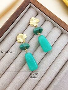 1对女士时尚波西米亚几何夏季金色螺旋花朵同心圆熔岩树叶仿珍珠树脂吊坠耳环 - drop earrings B - 查看 4