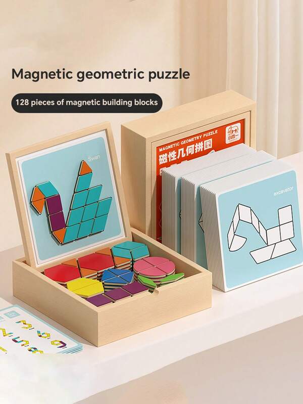 Juego de rompecabezas magnéticos para niños, bloques de construcción magnéticos geométricos, juguetes para niños y niñas de 3 años que mejoran el pensamiento lógico y la capacidad manual, adecuado como regalo de cumpleaños u ocasión especial