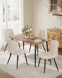 Chaises de Salle à Manger, Lot de 2/ 4/ 6, Support Métallique, Pieds Réglables, Nettoyage Facile, Chaises de Cuisine, Tissu Chenille, PU Texturé Glacé, Blanc Crème - Blanc - Voir 2